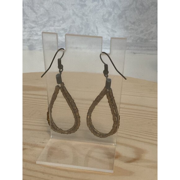 Beaded Teardrop Dangle Drop Earrings With Bronze Metal Hooks For Women - Picture 2 of 2